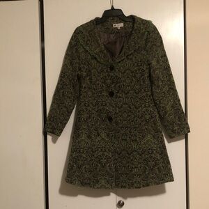 Papillon Blanc olive and black Patterned Trench Coat Size M